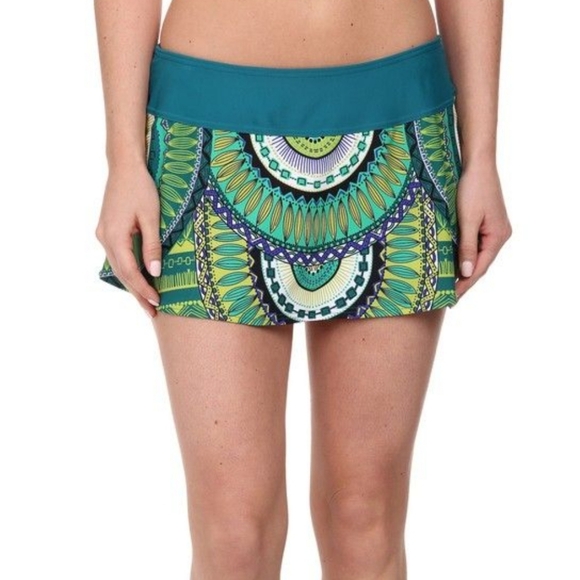 Prana Other - Prana swim bikini bottom skirt teal boho abstract print. Size XS